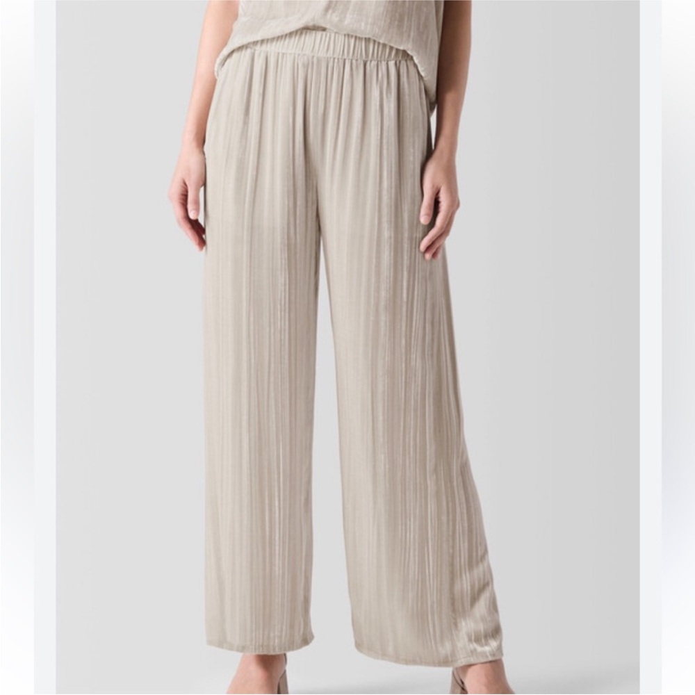 Eileen Fisher Almond Crushed Velvet Wide-Leg Pant NWT